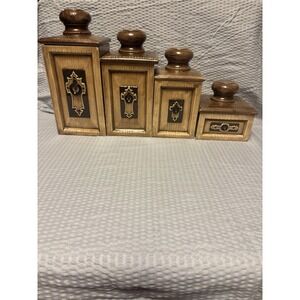 Vintage Ceramic Faux Wood Canister Set Colonial Style Set‎ Of 4 RARE